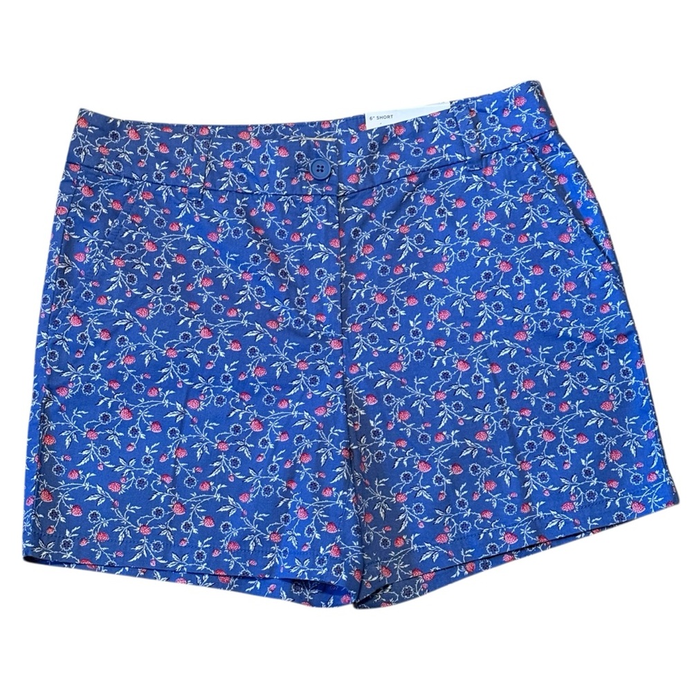 NWT LOFT Raspberry Floral Print 6" Chino Shorts - Size 6 Preppy
